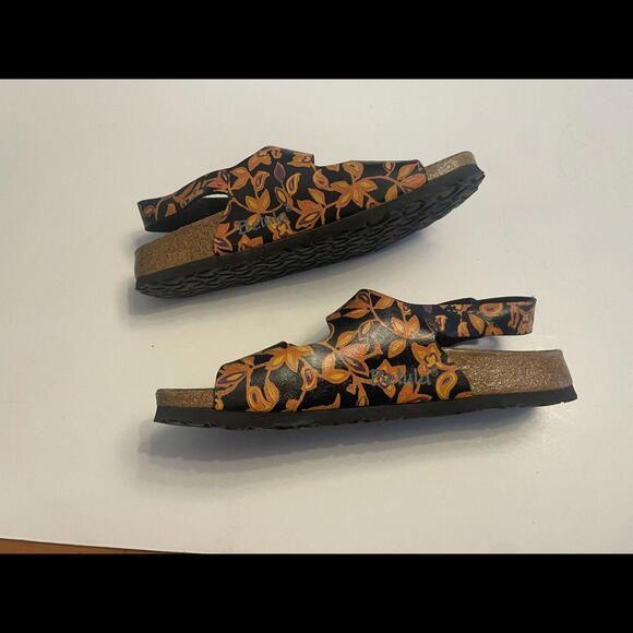 Birkenstock Betula Leather Heel Strap Double Buckle 11 42 Black Orange Floral - Picture 7 of 9